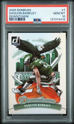 2025 #7 Saquon Barkley PSA 10 Panini Donruss Downtown! Football