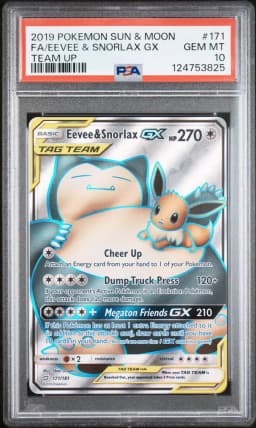 2019 #171 Full Art/Eevee & Snorlax GX PSA 10 Sun & Moon Team Up