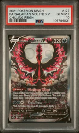 2021 #177 Full Art/Galarian Moltres V PSA 10 Sword & Shield Chilling Reign
