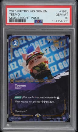 2025 #197b Teemo - Scout PSA 10 Riftbound: League of Legends Ogn-Origins