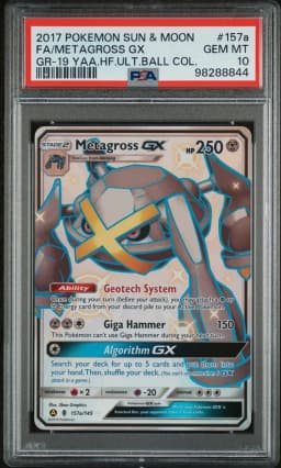 2017 #157a Full Art/Metagross GX PSA 10 Sun & Moon Guardians Rising