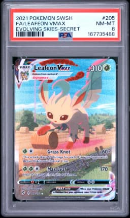 2021 #205 Full Art/Leafeon Vmax PSA 8 Sword & Shield Evolving Skies
