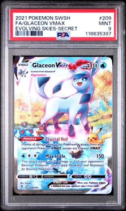 2021 #209 Full Art/Glaceon Vmax PSA 9 Sword & Shield Evolving Skies