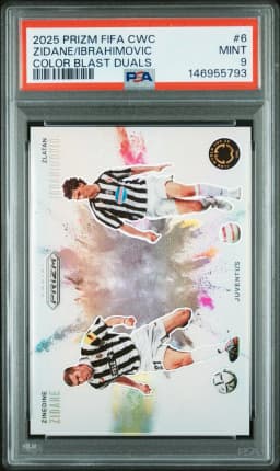 2025 #6 Zinedine Zidane/Zlatan Ibrahimovic PSA 9 Panini Prizm FIFA Club World Cup Color Blast Duals
