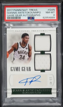 2017 #GAN Giannis Antetokounmpo PSA 8 Panini National Treasures Game Gear Autographs Basketball