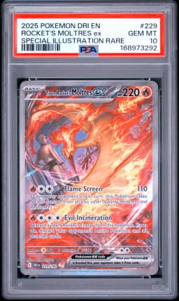2025 #229 Team Rocket's Moltres EX PSA 10 Dri EN-Destined Rivals