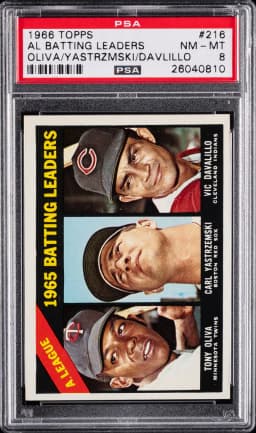1966 #216 AL Batting Leaders PSA 8 Topps