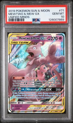 2019 #71 Mewtwo & Mew GX PSA 10 Sun & Moon Unified Minds