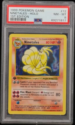 1999 #12 Ninetales-Holo 1st Edition PSA 8 Game