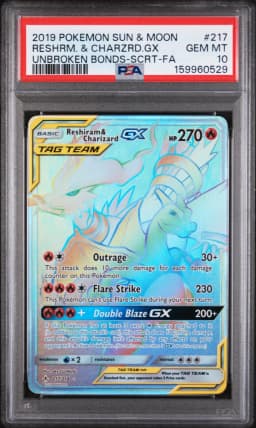 2019 #217 Full Art/Reshiram & Charizard GX PSA 10 Sun & Moon Unbroken Bonds