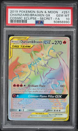 2019 #251 Full Art/Charizard & Braixen GX PSA 10 Sun & Moon Cosmic Eclipse Pokemon