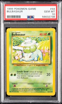1999 #44 Bulbasaur PSA 10 Game Pokemon