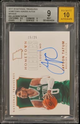 2017 #35 Jayson Tatum BGS 9 Panini National Treasures Hometown Heroes Autographs Bronze