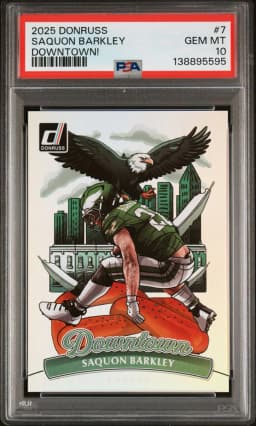 2025 #7 Saquon Barkley PSA 10 Panini Donruss Downtown! Football
