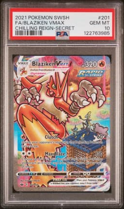 2021 #201 Full Art/Blaziken Vmax PSA 10 Sword & Shield Chilling Reign Pokemon