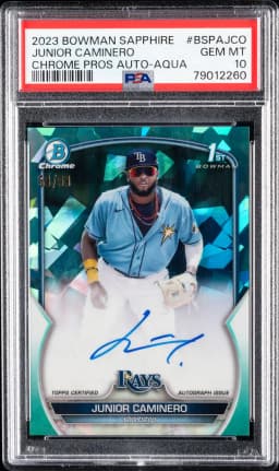 2023 #BSPAJCO Junior Caminero PSA 10 Bowman Sapphire Edition Chrome Prospects Autographs Baseball