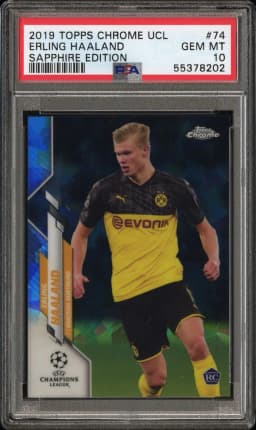 2019 #74 Erling Haaland PSA 10 Topps Chrome UEFA Champions League Sapphire Edition