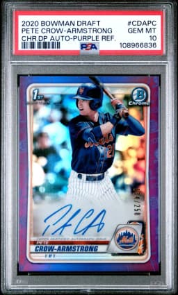 2020 #CDAPC Pete Crow-Armstrong PSA 10 Bowman Draft Chrome Draft Picks Autographs