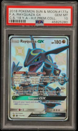 2018 #177a Full Art/Rayquaza GX PSA 10 Sun & Moon Celestial Storm