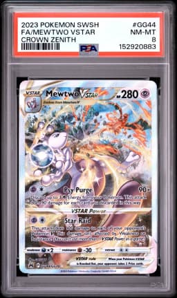 2023 #GG44 Full Art/Mewtwo Vstar PSA 8 Sword and Shield Crown Zenith
