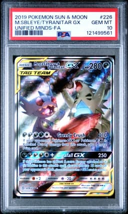2019 #226 Full Art/Mega Sableye & Tyranitar GX PSA 10 Sun & Moon Unified Minds