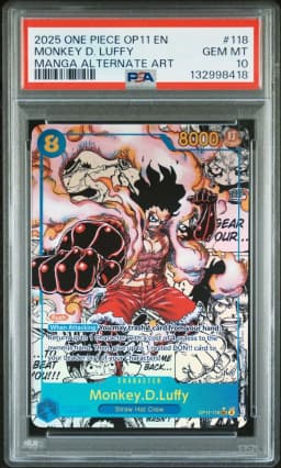 2025 #118 Monkey D. Luffy PSA 10 OP11-A Fist of Divine Speed One Piece