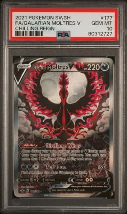 2021 #177 Full Art/Galarian Moltres V PSA 10 Sword & Shield Chilling Reign Pokemon