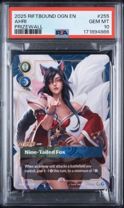 2025 #255 Ahri - Nine-Tailed Fox PSA 10 Riftbound: League of Legends Ogn-Origins Plated Legends