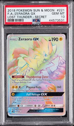 2018 #221 Full Art/Zeraora GX PSA 10 Sun & Moon Lost Thunder Pokemon