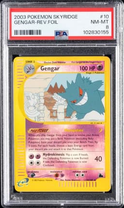 2003 #10 GENGAR-REVERSE FOIL PSA 8 POKEMON SKYRIDGE