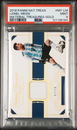 2018 #MT-LM Lionel Messi PSA 9 Gold Panini National Treasures Material Treasures Soccer