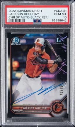 2022 #CDAJH Jackson Holliday PSA 10 Bowman Draft Chrome Draft Pick Autographs Baseball