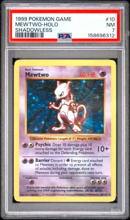 1999 #10 Mewtwo-Holo Shadowless PSA 7 Game