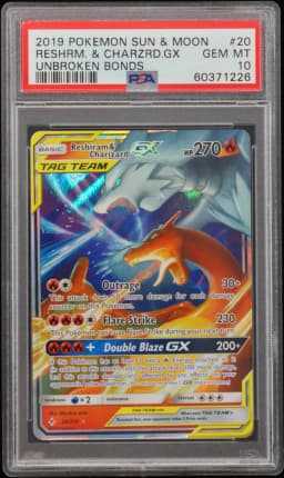 2019 #20 Reshiram & Charizard GX PSA 10 Sun & Moon Unbroken Bonds