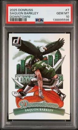 2025 #7 Saquon Barkley PSA 10 Panini Donruss Downtown! Football