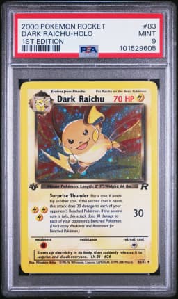 2000 #83 Dark Raichu-Holo 1st Edition PSA 9 Rocket