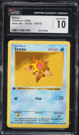 1999 #65 Staryu 1st Edition CGC 10 Game Pokemon