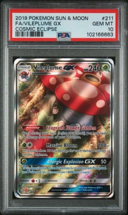 2019 #211 Full Art/Vileplume GX PSA 10 Sun & Moon Cosmic Eclipse Pokemon