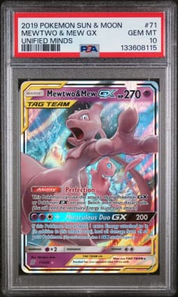 2019 #71 Mewtwo & Mew GX PSA 10 Sun & Moon Unified Minds