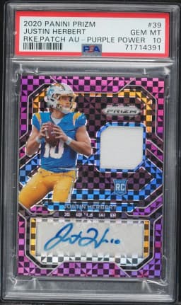 2020 #39 Justin Herbert PSA 10 Panini Prizm Rookie Patch Autographs Football