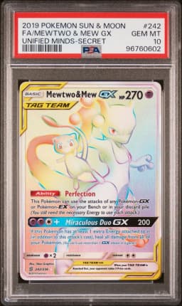 2019 #242 Full Art/Mewtwo & Mew GX PSA 10 Sun & Moon Unified Minds