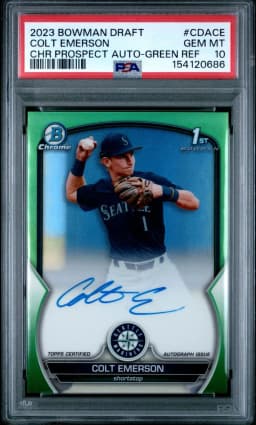 2023 #CDACE Colt Emerson PSA 10 Bowman Draft Chrome Prospect Autograph