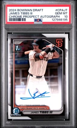 2024 #CPAJT JAMES TIBBS III PSA 10 Bowman Draft Chrome Prospect Autographs