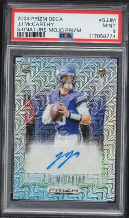 2024 #SJJM JJ McCarthy PSA 9 Panini Prizm Deca Signatures Football