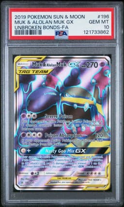 2019 #196 Full Art/Muk & Alolan Muk GX PSA 10 Sun & Moon Unbroken Bonds