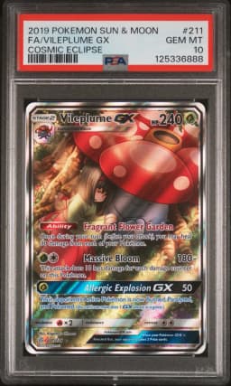2019 #211 Full Art/Vileplume GX PSA 10 Sun & Moon Cosmic Eclipse
