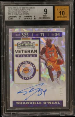 2019 #10 Shaquille O'Neal BGS 9 Panini Contenders Veteran Autographs Cracked Ice Ticket