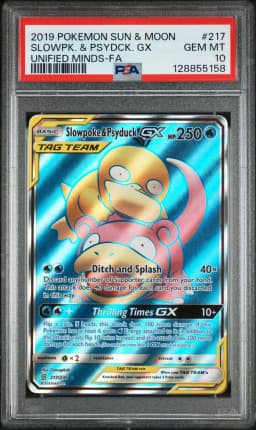 2019 #217 Full Art/Slowpoke & Psyduck GX PSA 10 Sun & Moon Unified Minds