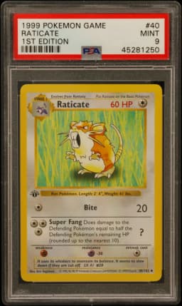 1999 #40 Raticate 1st Edition PSA 9 Game