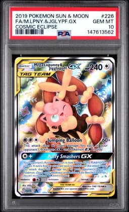 2019 #226 Full Art/Mega Lopunny & Jigglypuff GX PSA 10 Sun & Moon Cosmic Eclipse